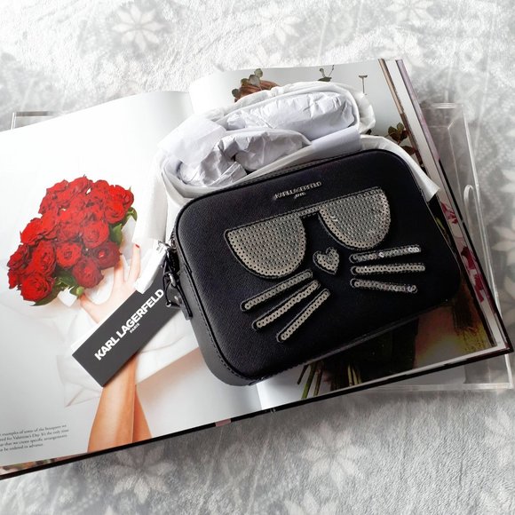 NWT Karl Lagerfeld black sequin crossbody handbag - Picture 2 of 11